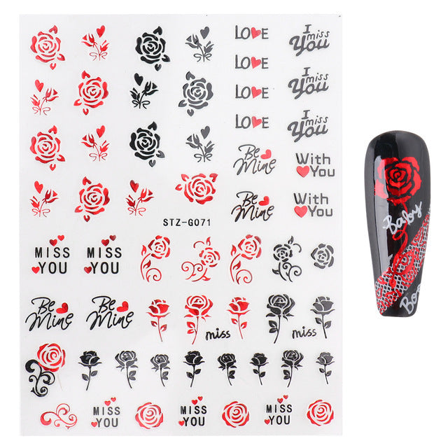 VAL018  Hot nail art stickers ins retro western valentine series nail sweet stickers decals nail