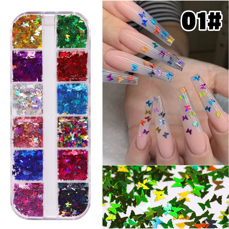 FFMB005 12 Color Mixed Nail Art Sequins Laser Symphony Star Butterfly Fluorescent DIY Nail Art Decorative Sequins