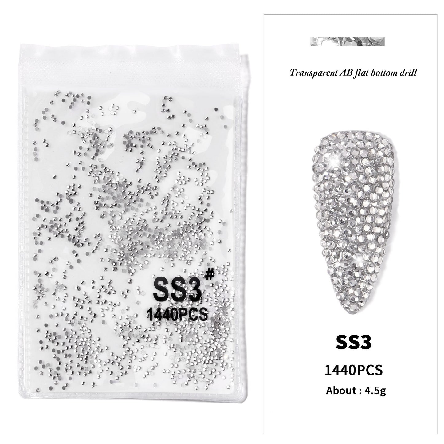 FDMA002 Nail Art Accessories, Flat Bottom Diamonds, Transparent AB Diamonds, Nail Drills, DIY Decorations, Gold Bottom, Silver Bottom, Quality, Rhinestones, Color Mixed Diamonds