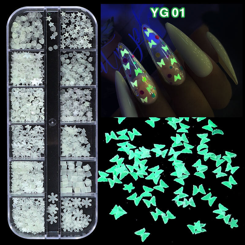 FFMB015 Manicure luminous sequins, butterfly sequins long box, pentagram sequins luminous sequins