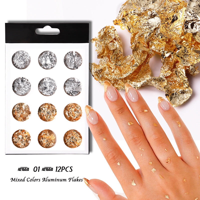 FSMB012 Nail art ultra-thin gold and silver foil paper, 12 grid nail art gold and silver foil, color foil set