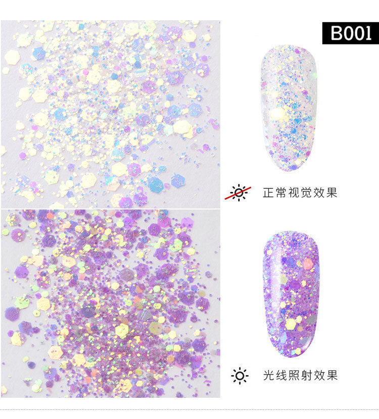 FFMA012 6-color light-changing onion powder, phantom glitter powder, sequin glitter powder, color-changing sequins, mixed size bottles