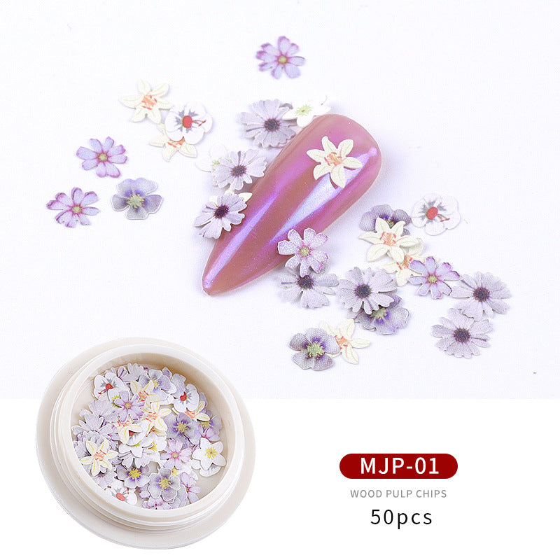 FDMC023 New nail accessories, nail wood pulp, small daisy flowers and leaves mixed nail stickers decoration