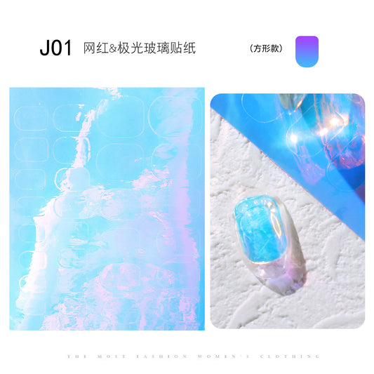 FSMA008 Nail Art New Aurora Ice Cube Cellophane, Colorful Transfer Paper, Laser Candy Paper