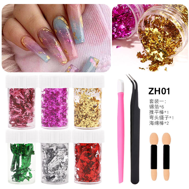 FSMB019 Nail Art Color Gold Foil Wire, Thin Color Double Sided Foil Pack, Nail Color Foil Fragment Set