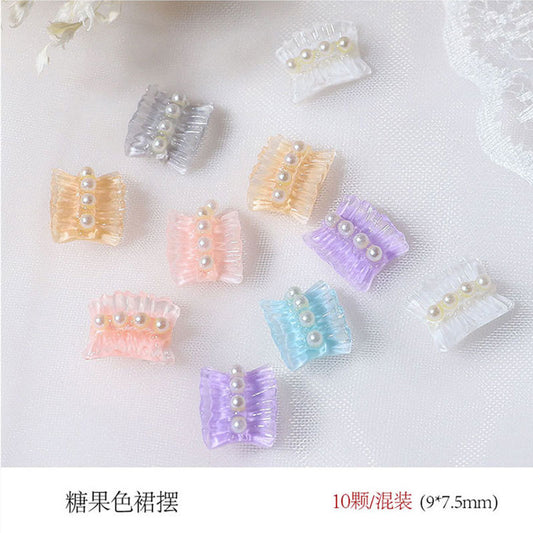 FDMB012 10 pieces of new nail art accessories, aurora skirt, pearl accessories, lace, nail decorations