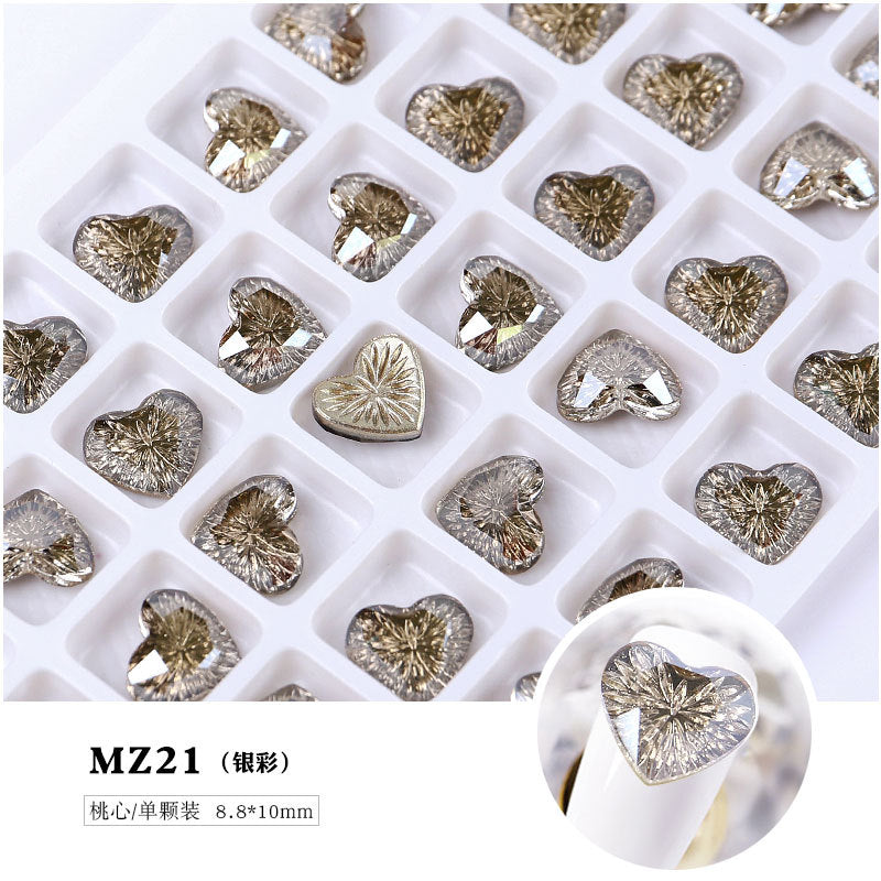 FDMB015 New nail art embossed heart, pearl jewelry, flat bottom peach heart alloy jewelry, nail decoration diamond jewelry