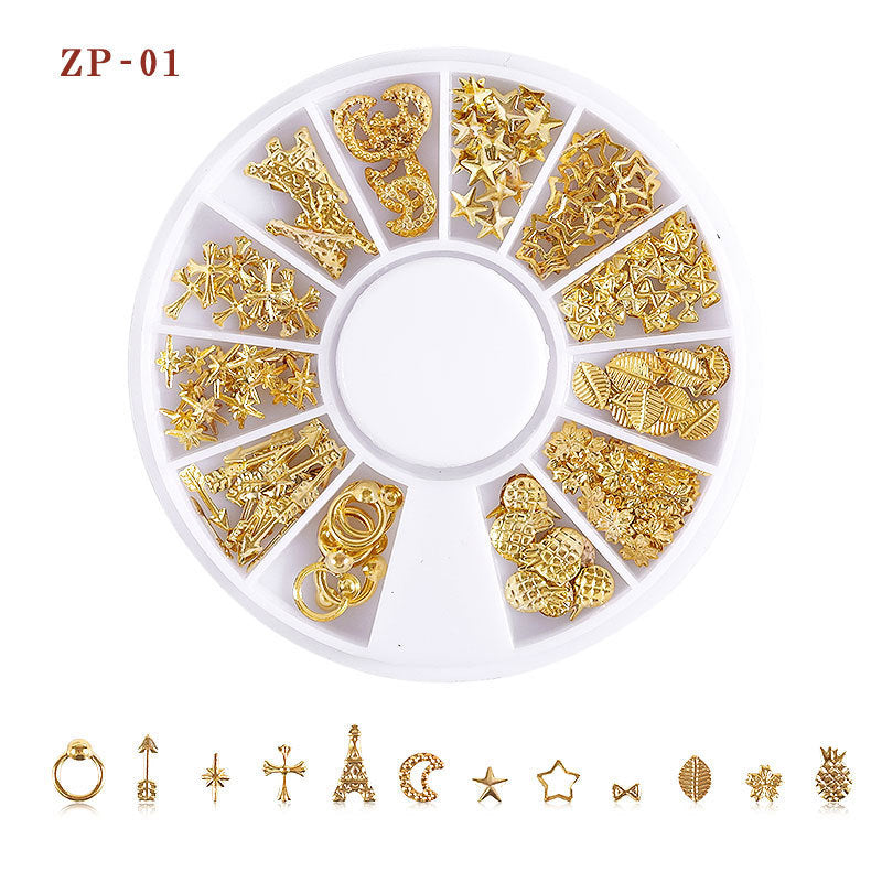 FDME004 Nail Art Jewelry Star and Moon Rivets, Hollow Alloy Nail Decorative Rivet Jewelry