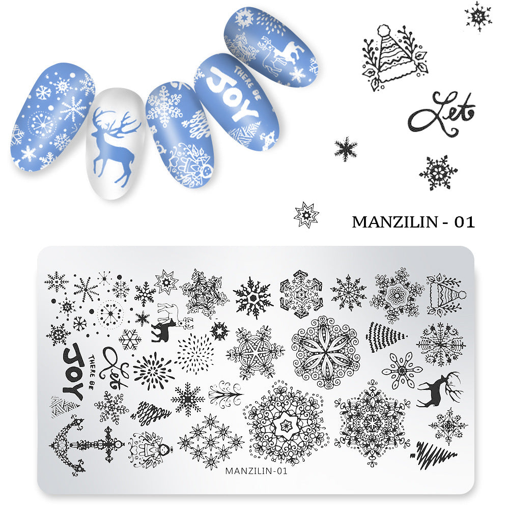 FYMB008 Christmas snowflake rectangular nail plate, printing template, nail transfer printing tool series