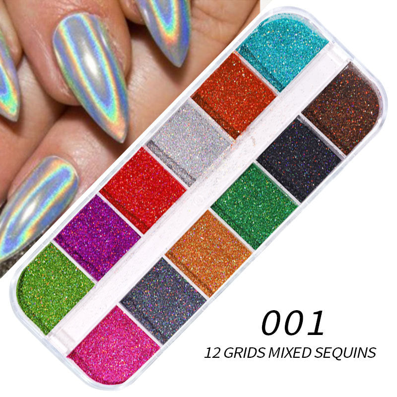 FFMB012 Hot nail sequins, nail gold and silver heart letter laser patch set