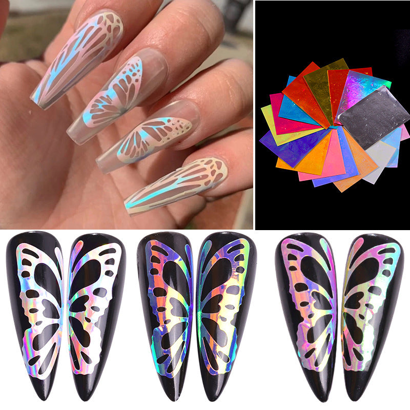 FSMB020 Color Fluorescent Laser Butterfly Stickers, Radium Tape Adhesive Light Decals, 6 Color Sets