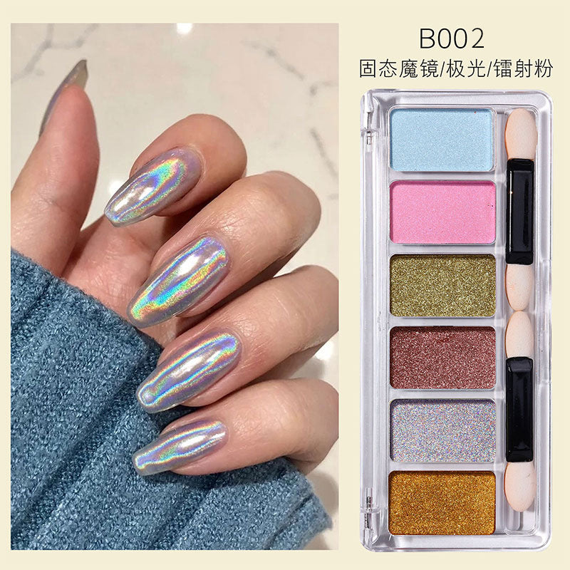 FFMA002 Nail Art New Solid Magic Mirror Powder, 6-Color Combination Set, Aurora Powder, Solid Magic Mirror Powder, Solid Fairy Powder