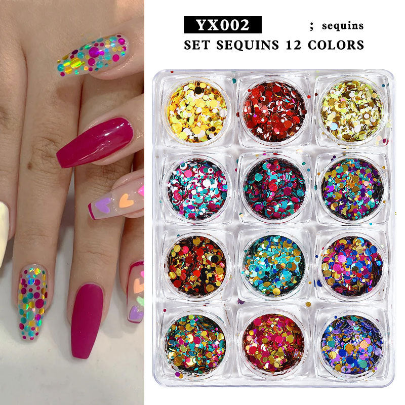 FFMB016 Nail Art Round Sequin Set, Laser Disc, Symphony Mermaid Nail Glitter Set 12 Grid Set