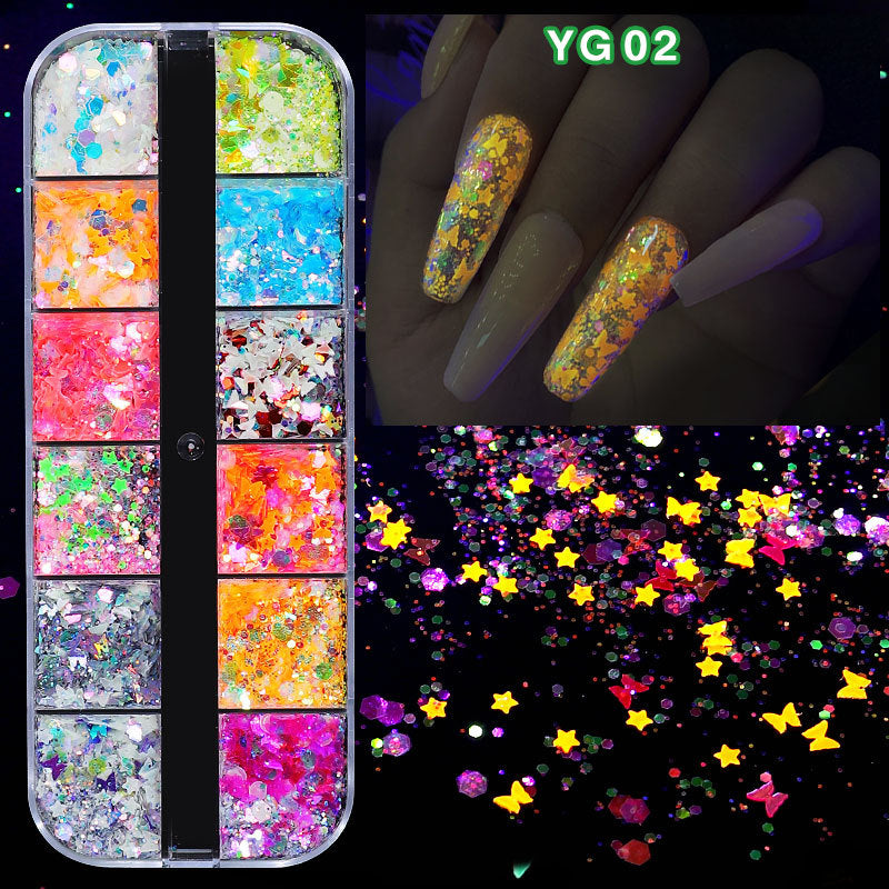 FFMB015 Manicure luminous sequins, butterfly sequins long box, pentagram sequins luminous sequins