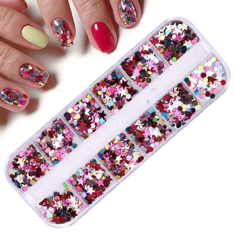 FFMB004 Hot selling nail art sequins love, laser magic butterfly fluorescent luminous sequins boxed