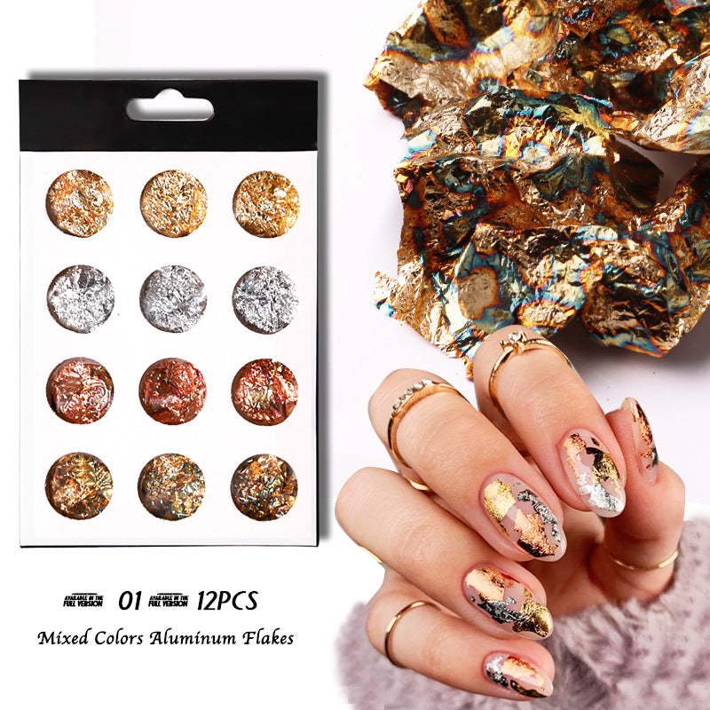 FSMB012 Nail art ultra-thin gold and silver foil paper, 12 grid nail art gold and silver foil, color foil set