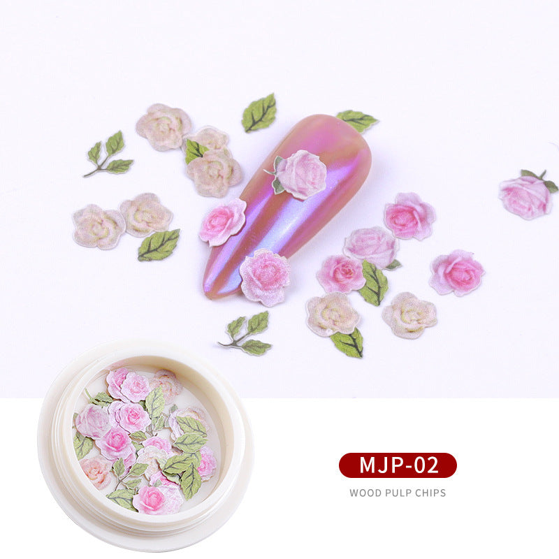 FDMC023 New nail accessories, nail wood pulp, small daisy flowers and leaves mixed nail stickers decoration