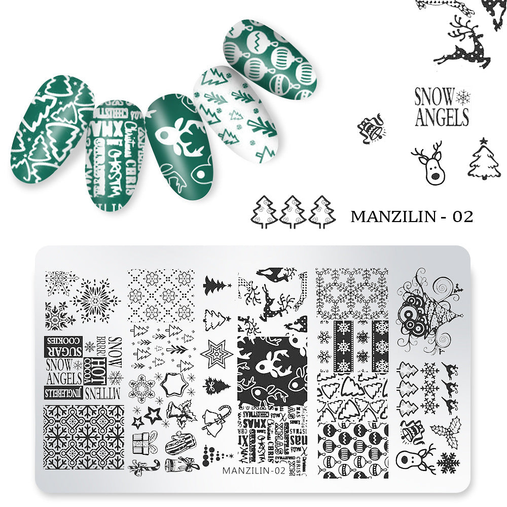 FYMB008 Christmas snowflake rectangular nail plate, printing template, nail transfer printing tool series