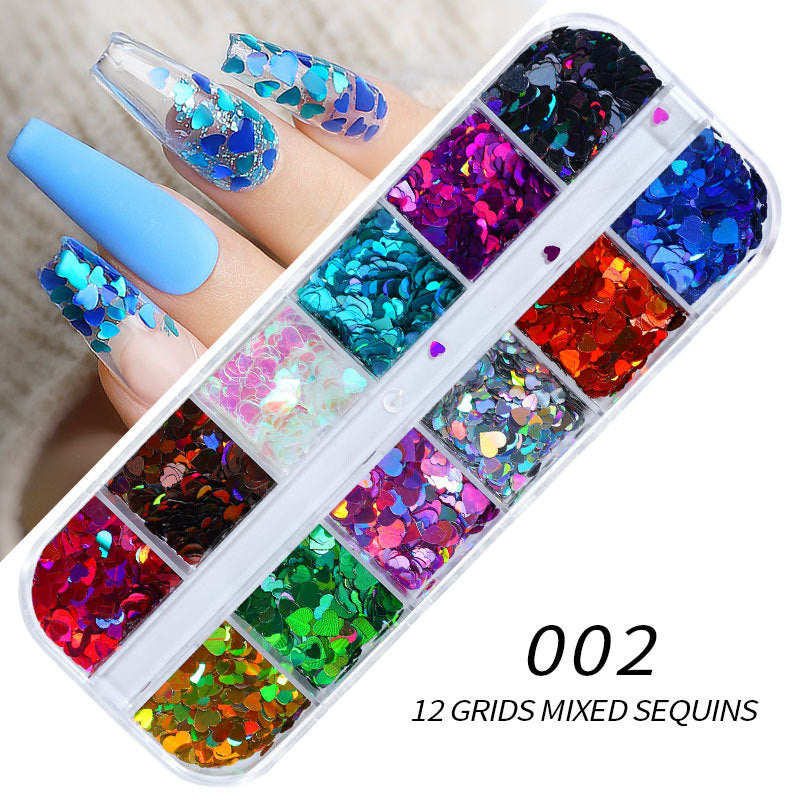 FFMB012 Hot nail sequins, nail gold and silver heart letter laser patch set