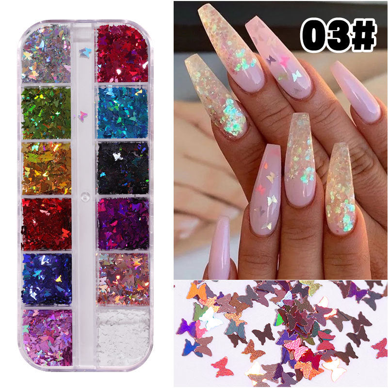 FFMB005 12 Color Mixed Nail Art Sequins Laser Symphony Star Butterfly Fluorescent DIY Nail Art Decorative Sequins