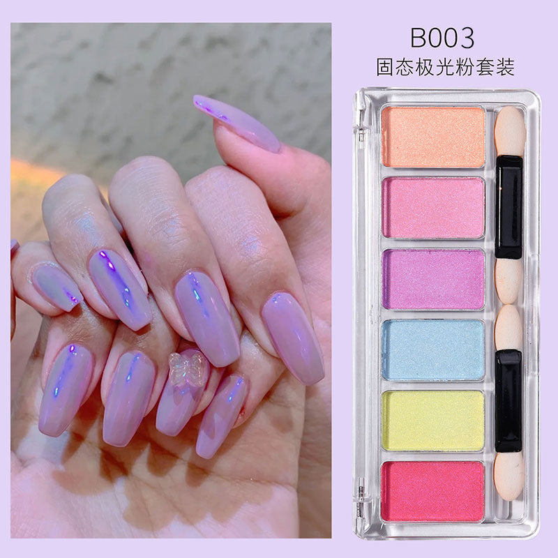 FFMA002 Nail Art New Solid Magic Mirror Powder, 6-Color Combination Set, Aurora Powder, Solid Magic Mirror Powder, Solid Fairy Powder