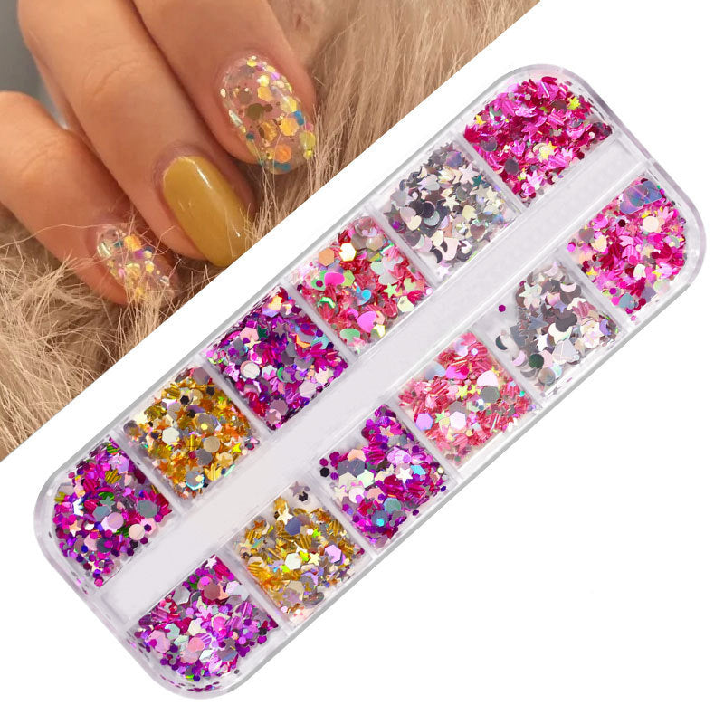 FFMB004 Hot selling nail art sequins love, laser magic butterfly fluorescent luminous sequins boxed