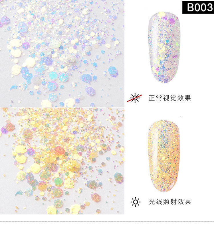 FFMA012 6-color light-changing onion powder, phantom glitter powder, sequin glitter powder, color-changing sequins, mixed size bottles