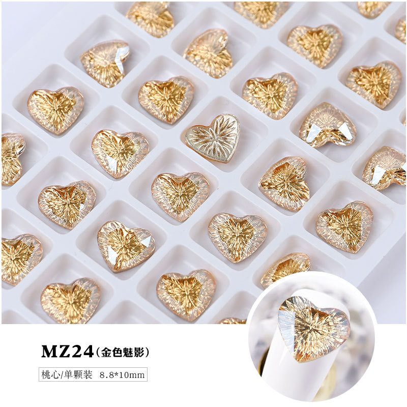 FDMB015 New nail art embossed heart, pearl jewelry, flat bottom peach heart alloy jewelry, nail decoration diamond jewelry