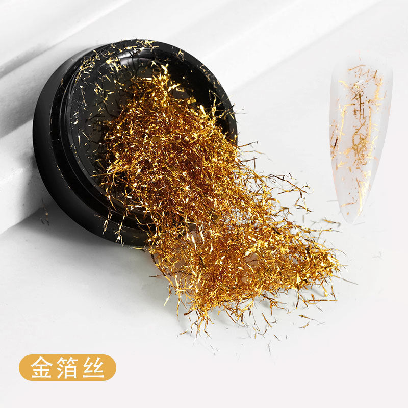 FSMB002 New Nail Art, Gold Foil Wire, Gold and Silver Foil Fragments, Nail Polish Glue DIY Decoration, Tin Foil