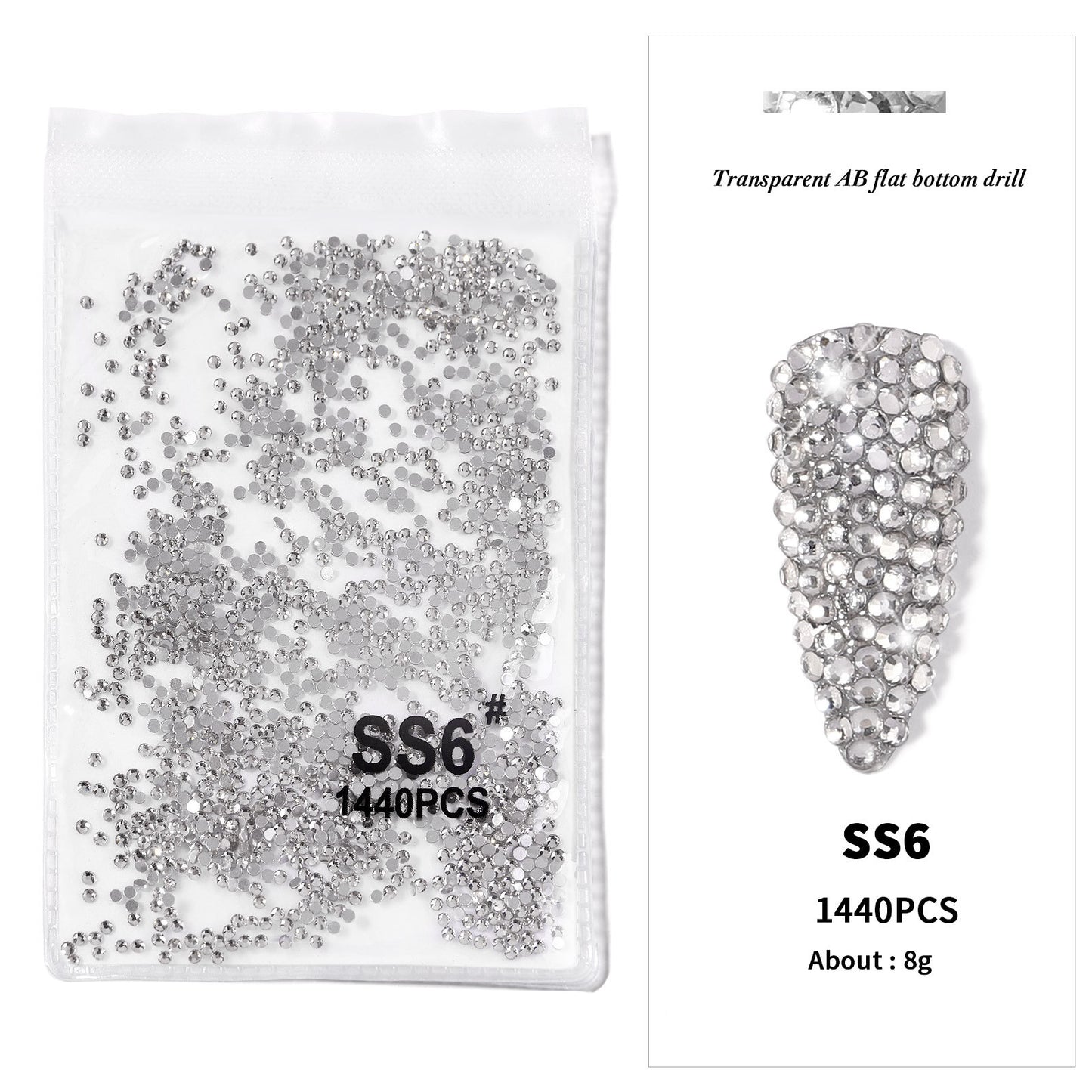 FDMA002 Nail Art Accessories, Flat Bottom Diamonds, Transparent AB Diamonds, Nail Drills, DIY Decorations, Gold Bottom, Silver Bottom, Quality, Rhinestones, Color Mixed Diamonds