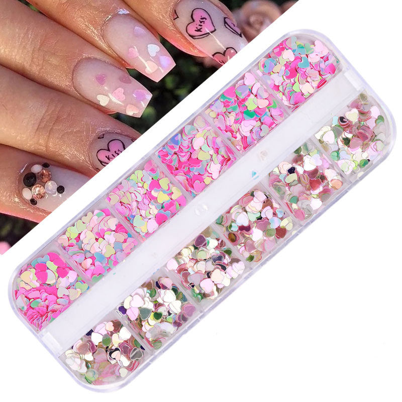 FFMB004 Hot selling nail art sequins love, laser magic butterfly fluorescent luminous sequins boxed