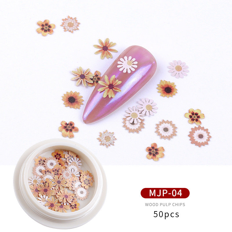 FDMC023 New nail accessories, nail wood pulp, small daisy flowers and leaves mixed nail stickers decoration