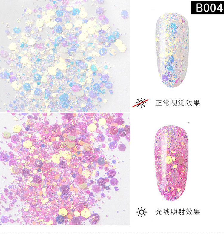 FFMA012 6-color light-changing onion powder, phantom glitter powder, sequin glitter powder, color-changing sequins, mixed size bottles