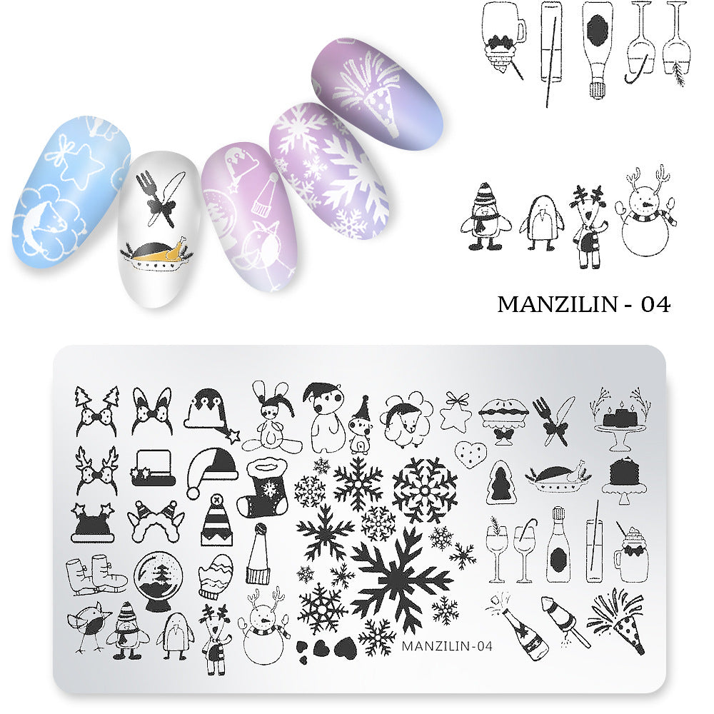 FYMB008 Christmas snowflake rectangular nail plate, printing template, nail transfer printing tool series