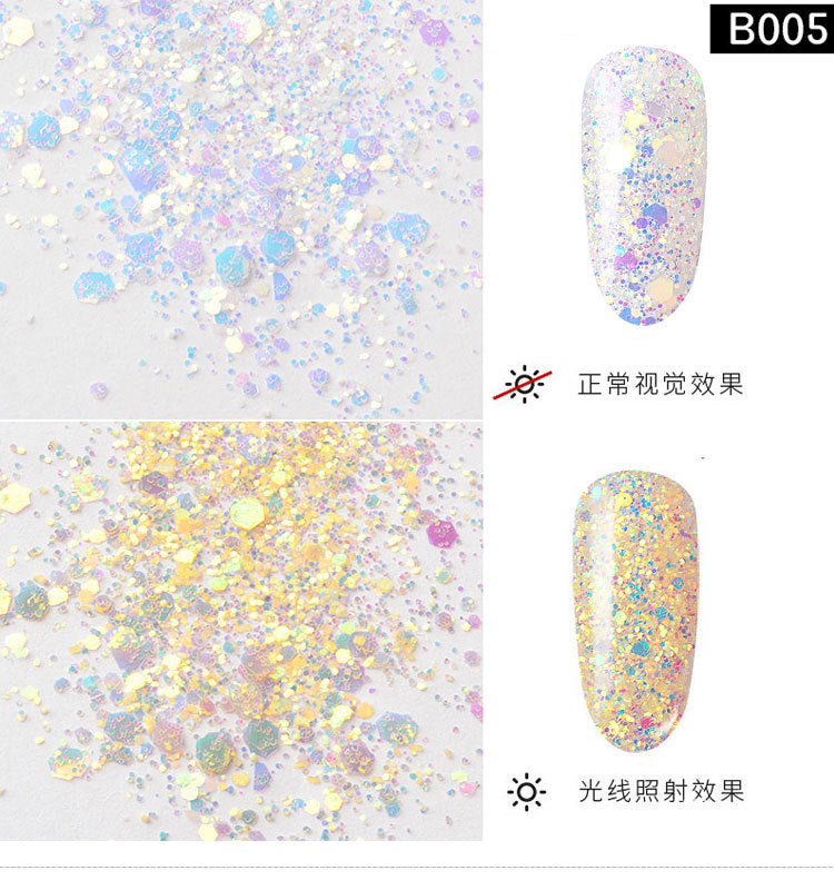 FFMA012 6-color light-changing onion powder, phantom glitter powder, sequin glitter powder, color-changing sequins, mixed size bottles