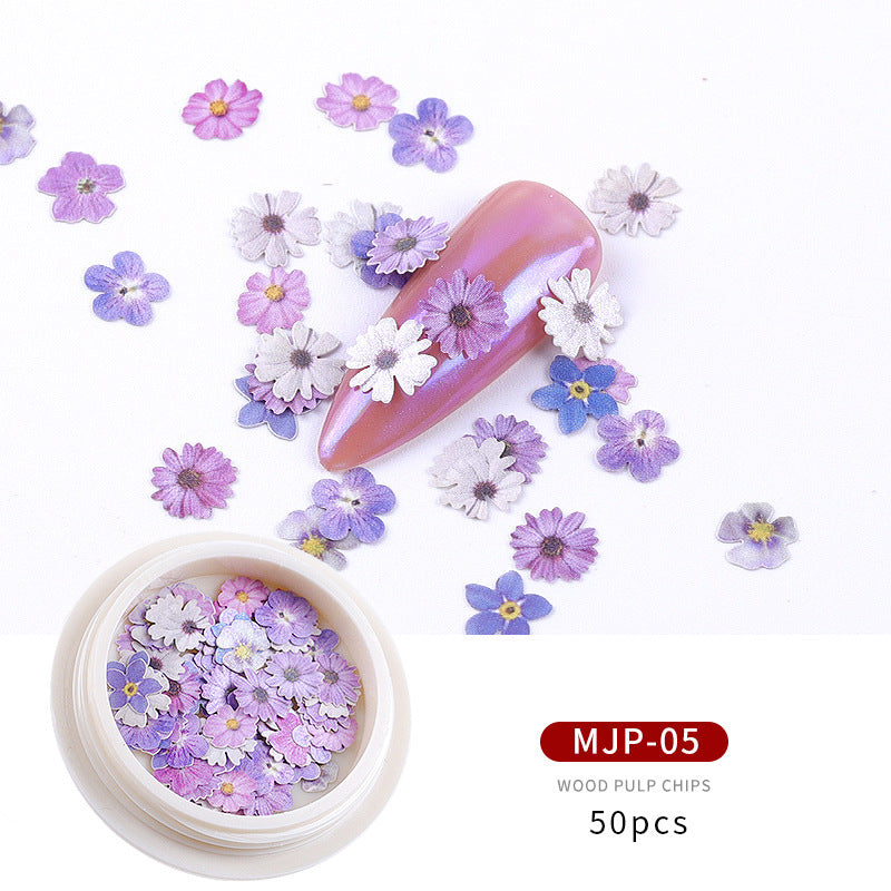 FDMC023 New nail accessories, nail wood pulp, small daisy flowers and leaves mixed nail stickers decoration