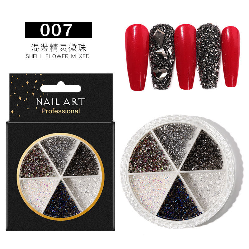 FDME009 Nail Art Accessories AB Rhinestones Rivets Butterfly 6-Grid Mixed Turntable Jewelry Sequins Nail Art Decoration