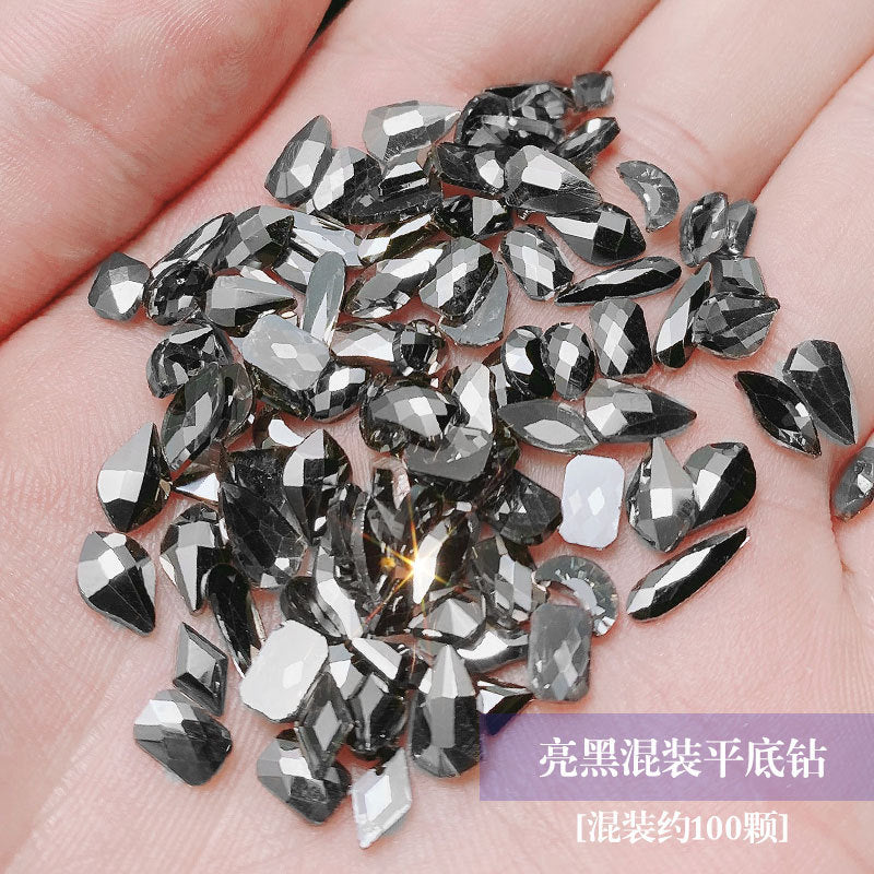 FDMA001 Assortment of 100 nail accessories, Aurora, Phantom, special-shaped drill, full drill sticker, New York storm, bright black, nail hot bottom drill