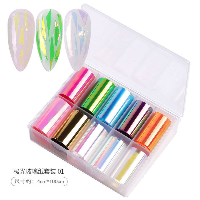 FSMB003 Manicure nail decoration, boxed, cellophane manicure laser aurora colorful cellophane