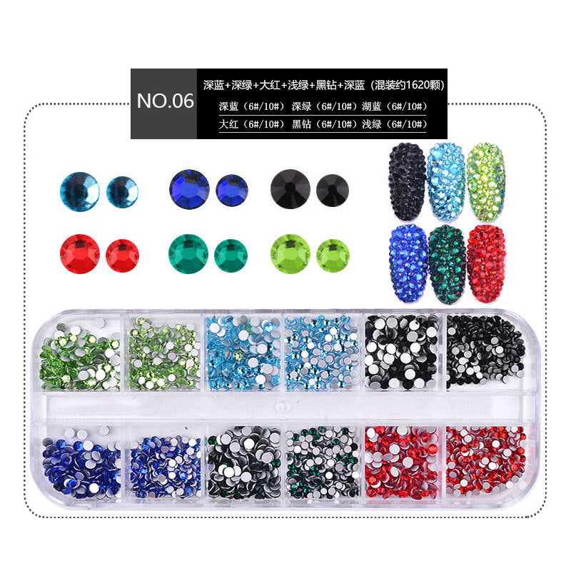 FDMA005 Nail Art Accessories Set, High Silver Flat Bottom Diamonds, AB Water Diamonds, Shiny Diamonds, 1440 Long Boxes