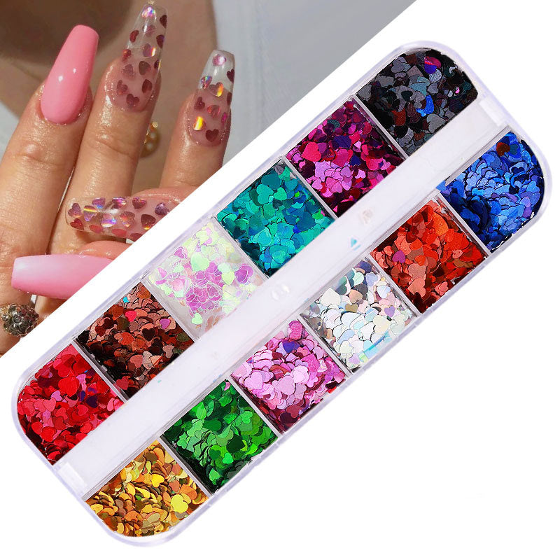 FFMB004 Hot selling nail art sequins love, laser magic butterfly fluorescent luminous sequins boxed