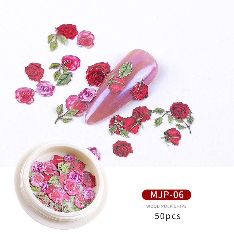 FDMC023 New nail accessories, nail wood pulp, small daisy flowers and leaves mixed nail stickers decoration