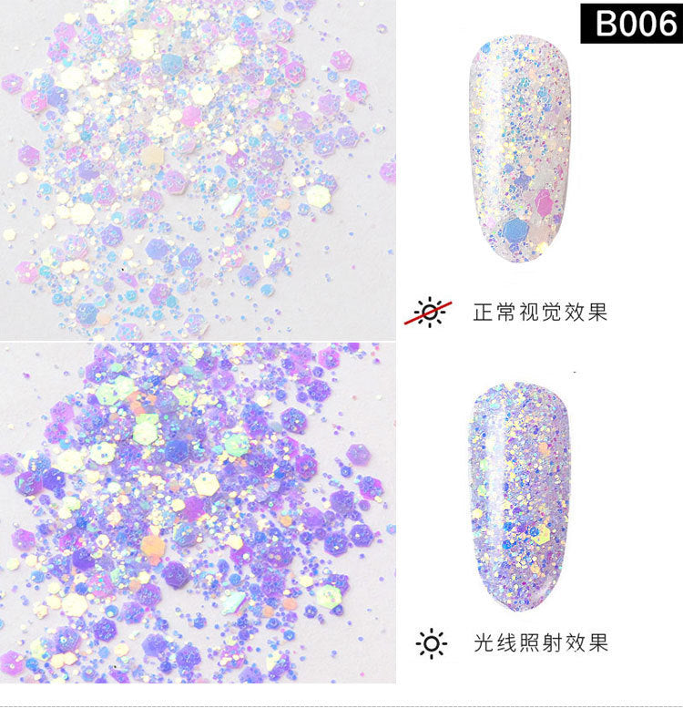 FFMA012 6-color light-changing onion powder, phantom glitter powder, sequin glitter powder, color-changing sequins, mixed size bottles