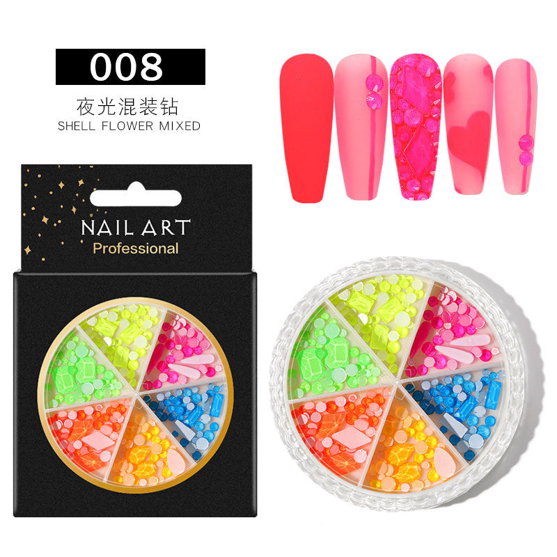 FDME009 Nail Art Accessories AB Rhinestones Rivets Butterfly 6-Grid Mixed Turntable Jewelry Sequins Nail Art Decoration