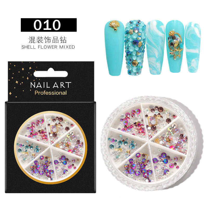 FDME009 Nail Art Accessories AB Rhinestones Rivets Butterfly 6-Grid Mixed Turntable Jewelry Sequins Nail Art Decoration