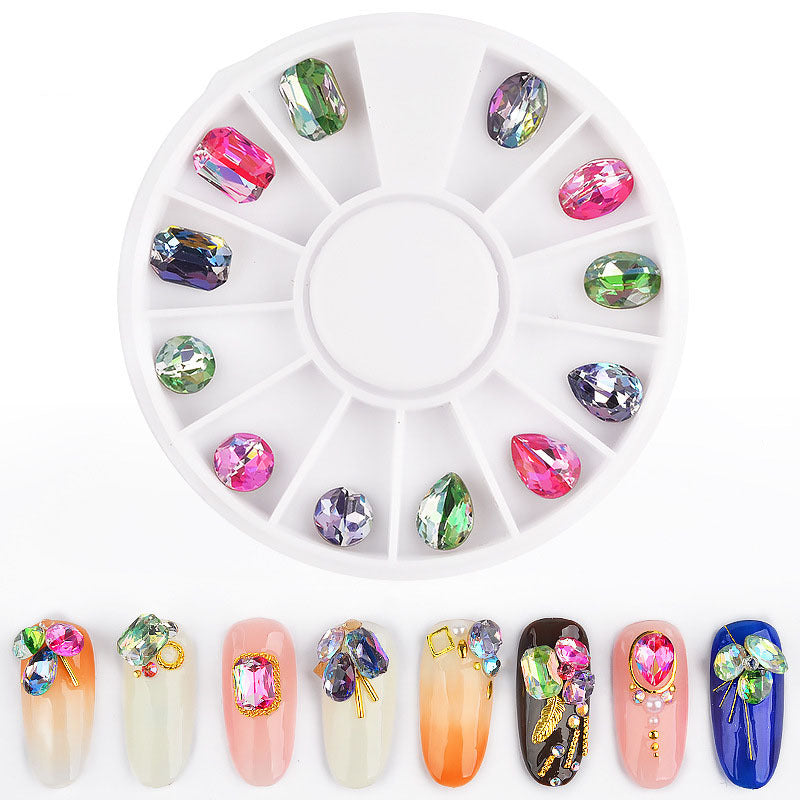 FDME010 Nail art turntable jewelry, colorful special-shaped AB diamond colorful glass drill nail jewelry turntable collection