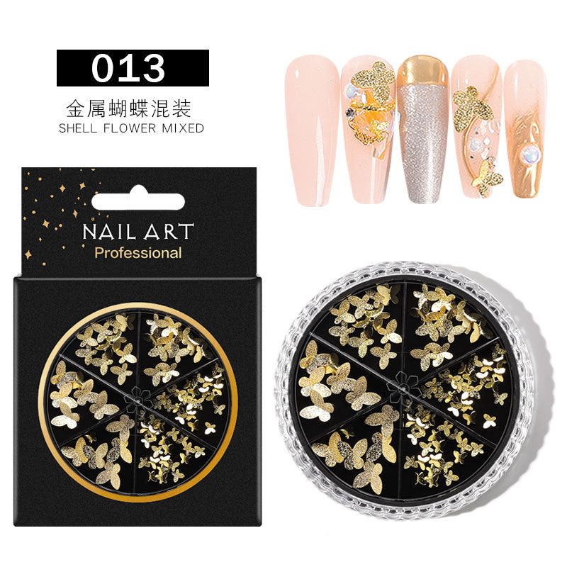 FDME009 Nail Art Accessories AB Rhinestones Rivets Butterfly 6-Grid Mixed Turntable Jewelry Sequins Nail Art Decoration