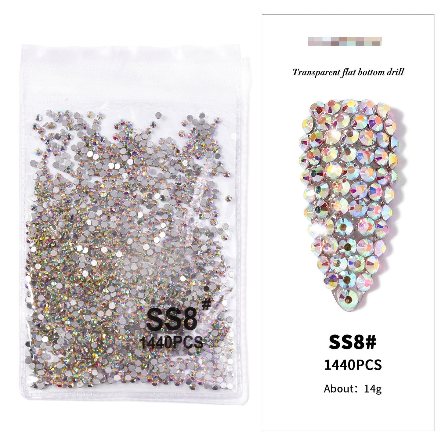 FDMA002 Nail Art Accessories, Flat Bottom Diamonds, Transparent AB Diamonds, Nail Drills, DIY Decorations, Gold Bottom, Silver Bottom, Quality, Rhinestones, Color Mixed Diamonds