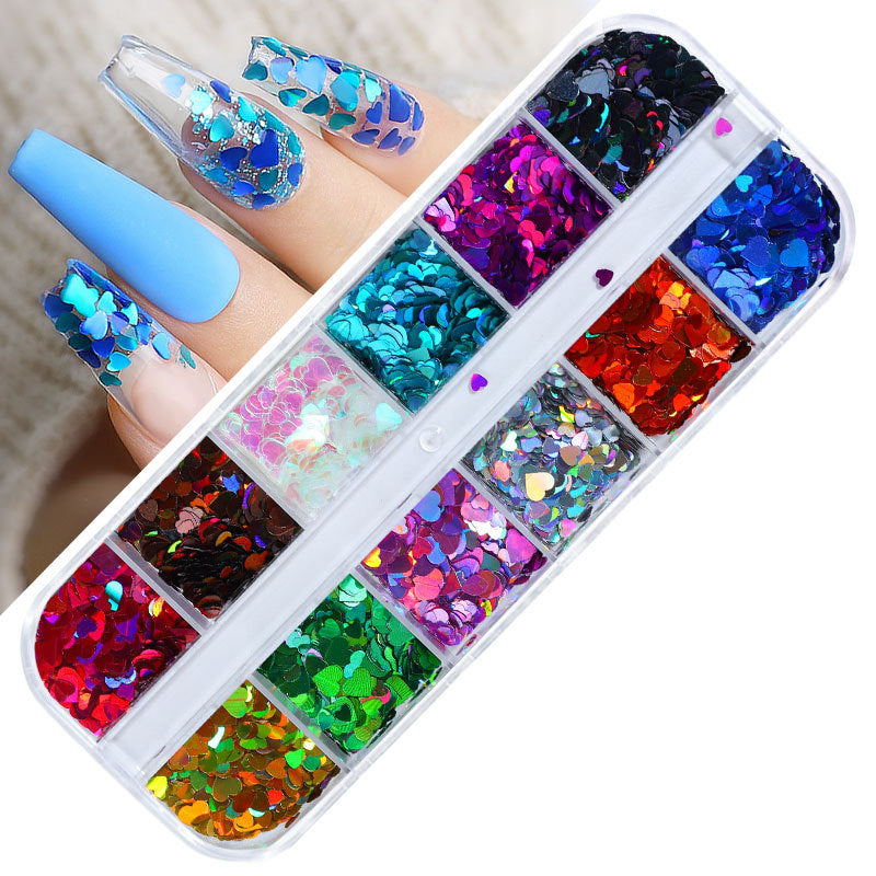 FFMB004 Hot selling nail art sequins love, laser magic butterfly fluorescent luminous sequins boxed