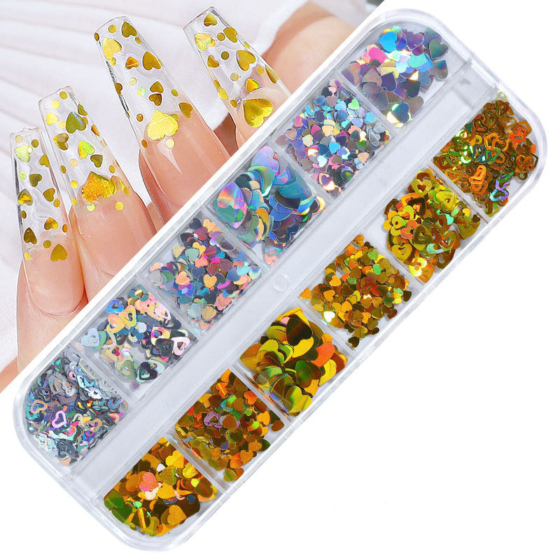 FFMB004 Hot selling nail art sequins love, laser magic butterfly fluorescent luminous sequins boxed